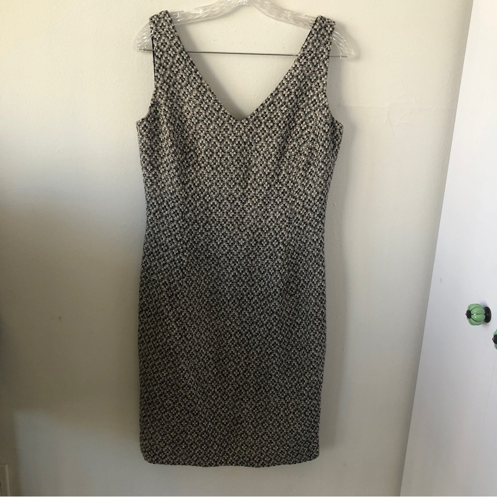 Vintage ECCOCI Tweed Sleeveless V-Neck Dress Black, White, Tan - Sz‎ 6- EU